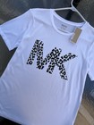Nwt Michael Kors Women   s T-shirt Top White Animal Print Logo Logo L