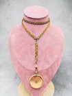 Antique Gold Filled Locket Mesh Watch Chain Necklace Clover Inside