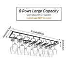 8 Row Wine Glass Rack Under Cabinet Large Capacity Stemware Hanger Metal For Bar