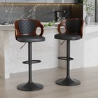 Set Of 2 Retro Bar Stools Adjustable Swivel Counter Height With Back Chairs