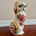 Floral Pekingese Dog Figurine Statue 12  Hand Painted Ceramic Vintage