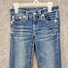Miss Me Jeans Girls 10 Blue Bootcut Embellished Flap Pockets Denim Bling