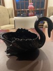 Vintage Cambridge Glass Swan  Black Amethyst- Large 8 5   exquisite Detailing
