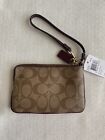 Coach Corner Zip Wristlet In Signature With Leather Trim F64233 Khaki sherry