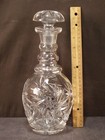 Vintage Whiskey Star Cut Glass Liquor Bottle Ship Decanter Engraved Lead Crystal