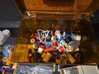 Lot Vintage Sewing Notions Needle Cards Snaps Thread Spools Some Wooden Misc 