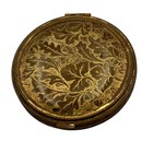 Vintage Gold Tone Compact Powder Makeup Case With Oak Leaf Design