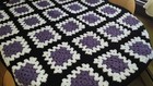 New Hand Crochet  Granny Square Blanket Afghan Throw  41x50 Purple White Black