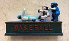 Vintage Cast Iron Baseball Slide In Home Plate Mechanical Bank