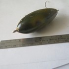 Fishing Lure Unknown 2    Vintage Wood Minnow Tack Eyes Green Back  yellow Belly