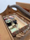 Vintage Wooden Sewing Box W  Antique Thread Spools Buttons Lot