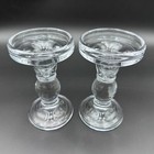 Clear Glass Candle Holders Pair 5 5 Inch Tall Elegant Table Centerpiece Decor