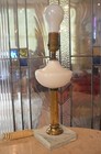 Vintage Brass Color White Milk Glass Marble Base Bed Side Electric Table Lamp