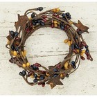 New Primitive Farmhous 2  Pip Berry Candle Ring Burgundy Navy Tan 2 Pc W stars