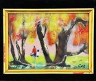 Vintage Enamel On Copper Art Painting Mother Child Picnic Signed Cox 9x11 Framed