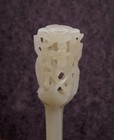 19c Korean Chinese Silver Celadon White Jade Carved Hair Pin Hairpin Binyeo