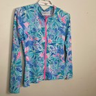 Lilly Pulitzer Upf 50 Sunny Rashguard L Swim Top Blue Pink Fish Starfish Print