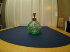 Vintage Perfume Bottle Atomizer Green Crackle Glass