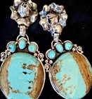 Navajo Turquoise Earrings 3 5  Long With Big Rose Post dangling  8 1 7  Long fab