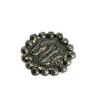 Vintage Middle Eastern Pin     Arabic Calligraphy Style Hexagon Brooch Beaded Edge