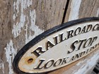 Vintage Railroad Crossing Sign Old Cast Iron Stop Look Listen Train Track 15 