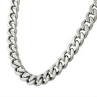 Stainless Steel Silver-tone Mens Classic Cuban Link Chain Necklace Bracelet Set
