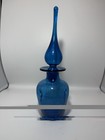 Vintage Mcm Rainbow Pinched Blue Crackle Glass Decanter With Flame Stopper