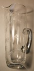 Vtg Clear Glass Floral Etched Cocktail Pitcher   Stirrer W  Applied Handle