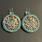 Tibetan Eternal Knot Earrings Silver   plated Brass Turquoise Coral Inlay Nepal
