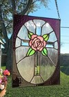 Stained Glass Panel Window Art Suncatcher Beveled Cross   Rose Tiffany Style 