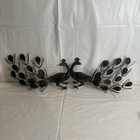 2 Vtg Metal Pair Peacock Green Gold Wall Art Decor Hanging 12    Mcm Retro Read