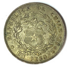 1854 Chile One Peso Silver Coin Km  129