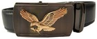 Men Black Genuine Leather Automatic Ratchet Click Lock Buckle Belt Gold Eagle