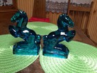 Vintage Pair Of L e  Smith Glass Blue  Rearing  Horse Bookends
