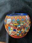 Mexican Folk Art Pottery Pot   Vase Hand Painted Talavera Style ixtapa 1990