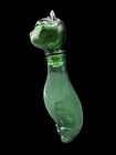 Vintage Green Art Glass Cat Bottle Decanter Figurine 8 Inch Mcm Collectible
