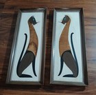 Pair Of Vintage Art Master Studio Cat Wall Original 28 X11 American Art
