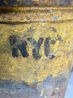 Antique Vtg Industrial Metal Milk Can Nyc Yellow   Red Paint 19 25    Farmhouse