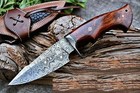 Custom Handmade Damascus Steel Bowie Hunting Knife Rose Wood Handle With Sheath