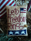 Completed Cross Stitch Lizzie Kate Let Freedom Ring Patriotic Pillow Gold Bell