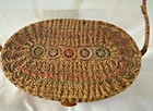 Vintage Handwoven Oval Wicker Straw Lined Basket 6 hx4 5 wx9 l