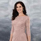 Boat Neck 3 4 Sleeve Lace Ruffle Chiffon Dusty Rose Mother Bride Gown Custom