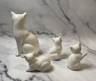 Vintage Takahashi Japan White Porcelain Persian Mama Cat   3 Kittens Figurines