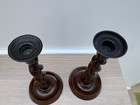 Pair  Victorian Barley Twist Wooden Candlesticks C1900