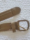 Leather Covered 3xl  Buckle Woven Elastic Stretch Belt 1-1 4  Wide - Tan