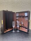 Vtg Portable Travel 3 Bottle Bar Leather Look Vinyl Case Combination Lock