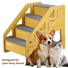 4-step Wooden Pet Stairs Nonslip Carpeted Cat And Dog Steps Dog Stairs Ramp