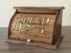 Vintage Roll Top Bread Box Storage Primitive Rustic Farmhouse Wooden
