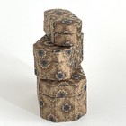 3 Nesting Fabric Covered Storage Boxes Floral Brown Blue Small Trinket Decor