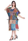 Indian Kaftan Kantha Embroidery Batwing Maxi Dress One Size Silk Caftan Dresses